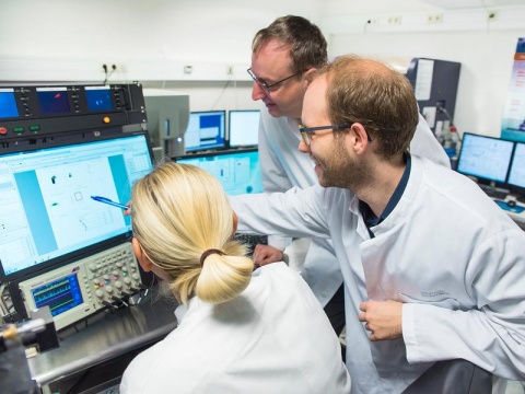 Dr. Janine Gotot, Prof. Christian Kurts and Christoph Heuser (from left) analyzing the immunological data