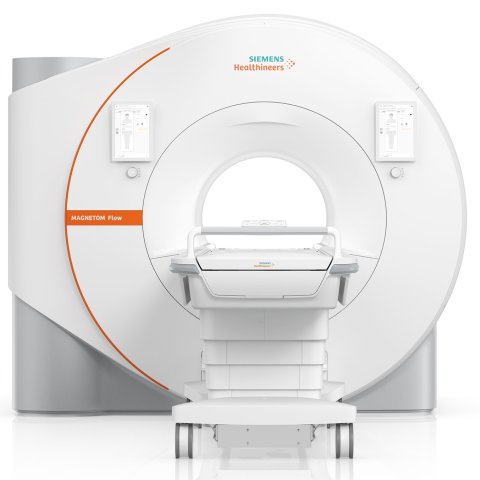 Frontal view of an MRI scanner on a plain white background