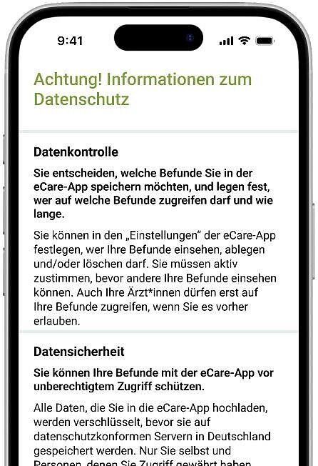 Ein Smartphone mit einem Text zum Datenschutz in der ePA