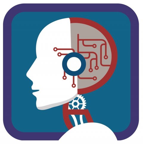 logo depicting a stylized human head with circuitry as symbol for AI