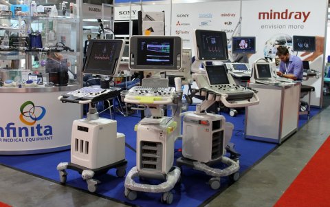 ultrasound devices displayed at a medical fair